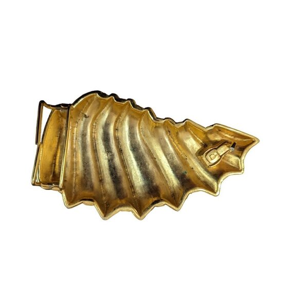 Vintage Belt Buckle Gold tone shell shrimp Asymmetrical stripes  8 inch  1970's - Picture 1 of 9